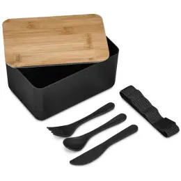 Okiyo Pasuta Recycled Plastic & Bamboo Lunch Box Black Unbranded